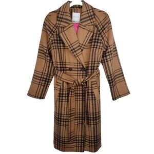 Avec Les Filles Plaid Double Breasted Coat Windowpane Tan and Black Size Large